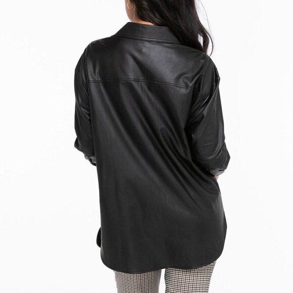 Cleo Vegan leather shacket black medium stretchy oversized jacket shirt - Picture 3 of 16